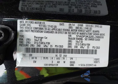 2014 Ford Focus Se из США, поврежденный, VIN 1FADP3K22EL398630